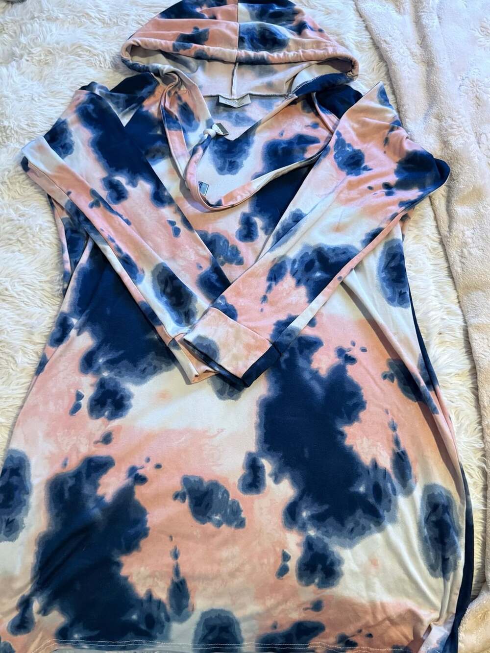 Bobbie Brooks Hoodie Dress Size L Pink Navy Blue Tie Dye Long Sleeve